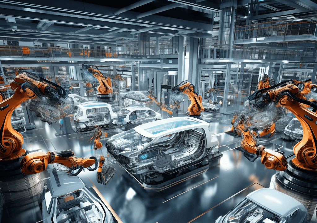 Eine riesige, sich ausbreitende Giga-Fabrik der Zukunft, in der das Wesen von Innovation und technologischem Fortschritt zum Leben erweckt wird.